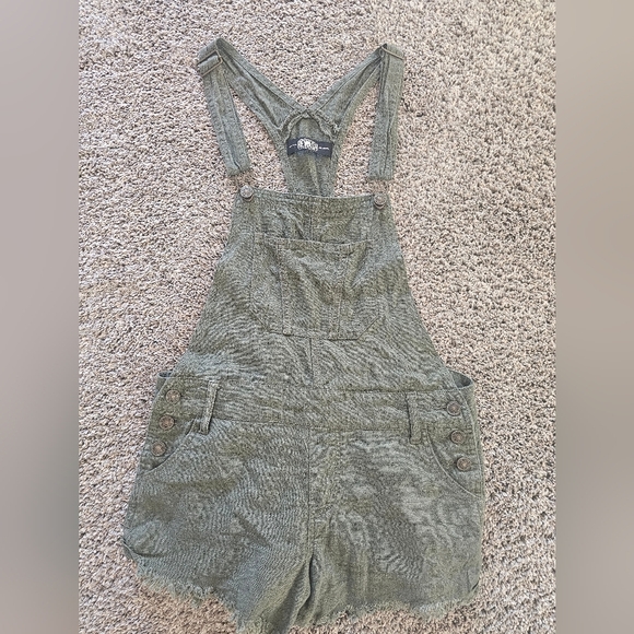 American Original Rewash Olive Green Overall Shorts With Pockets Small - Picture 7 of 11